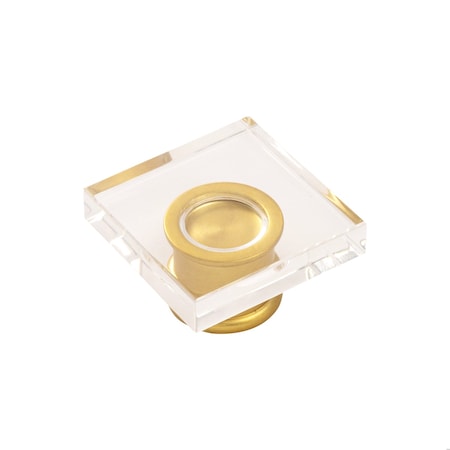 Hickory Hardware Crystal Palace Collection Knob 1-3/8 Inch Square Crysacrylic with Brushed Golden Brass Finish H079525-CABGB